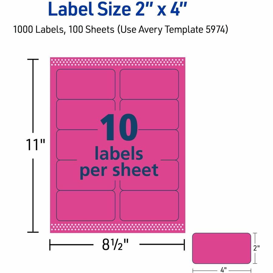 Avery&reg; 2" x 4" Neon Shipping Labels with Sure Feed, 1,000 Labels (5974)