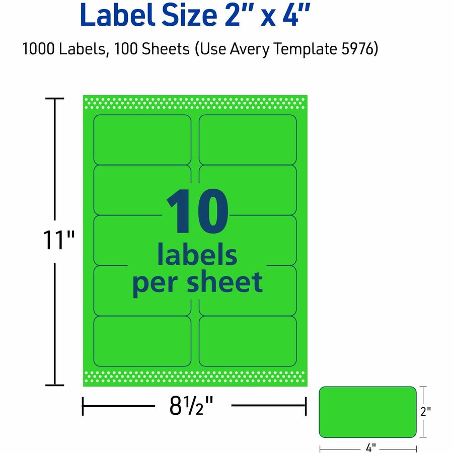 Avery&reg; 2"x 4" Neon Shipping Labels with Sure Feed, 1,000 Labels (5976)