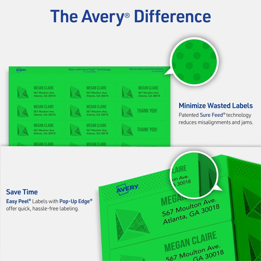 Avery&reg; 2"x 4" Neon Shipping Labels with Sure Feed, 1,000 Labels (5976)