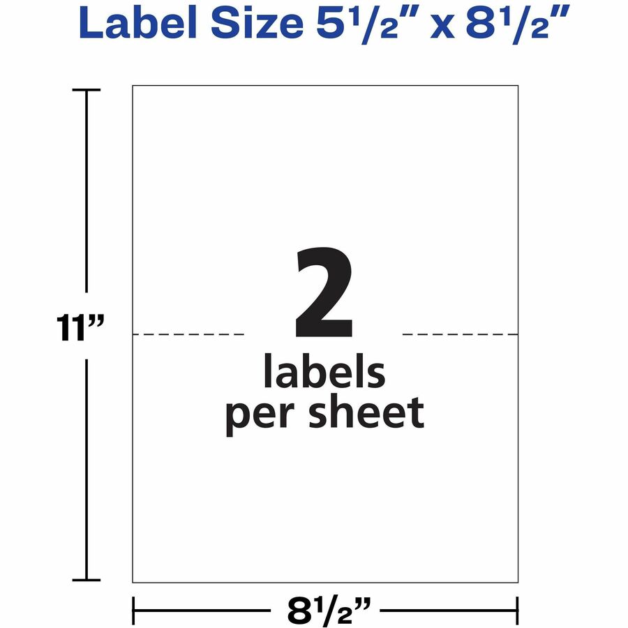 5 1/2" Width x 8 1/2" Length - Permanent Adhesive - Rectangle - Laser - Matte - White - Paper - Permanent Adhesive, Jam Resistant, Smudge Resistant, Customizable, Stick & Stay - 2 / Sheet - 500 Total Sheets - 1000 Total Label(s) - 500 / Carton