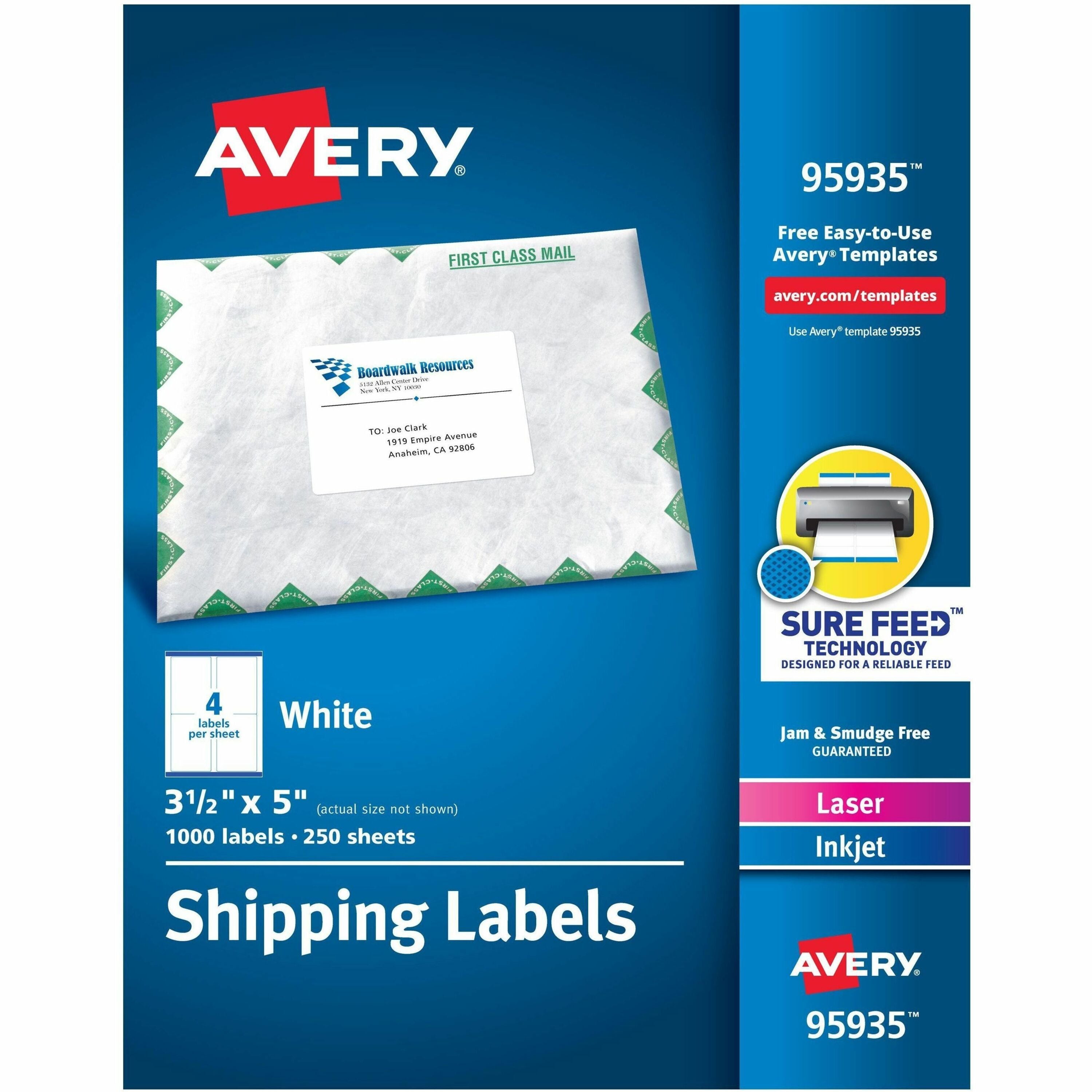 3 1/2" Width x 5" Length - Permanent Adhesive - Rectangle - Inkjet, Laser - Matte White - Matte - Paper - Permanent Adhesive, Jam Resistant, Smudge Resistant, Customizable - 4 / Sheet - 4 Total Sheets - 1000 Total Label(s) - 250 / Box