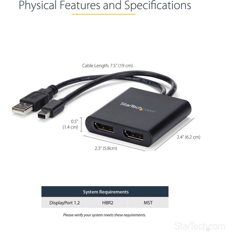 StarTech.com Mini DisplayPort to DisplayPort Multi-Monitor Splitter - 2-Port MST Hub