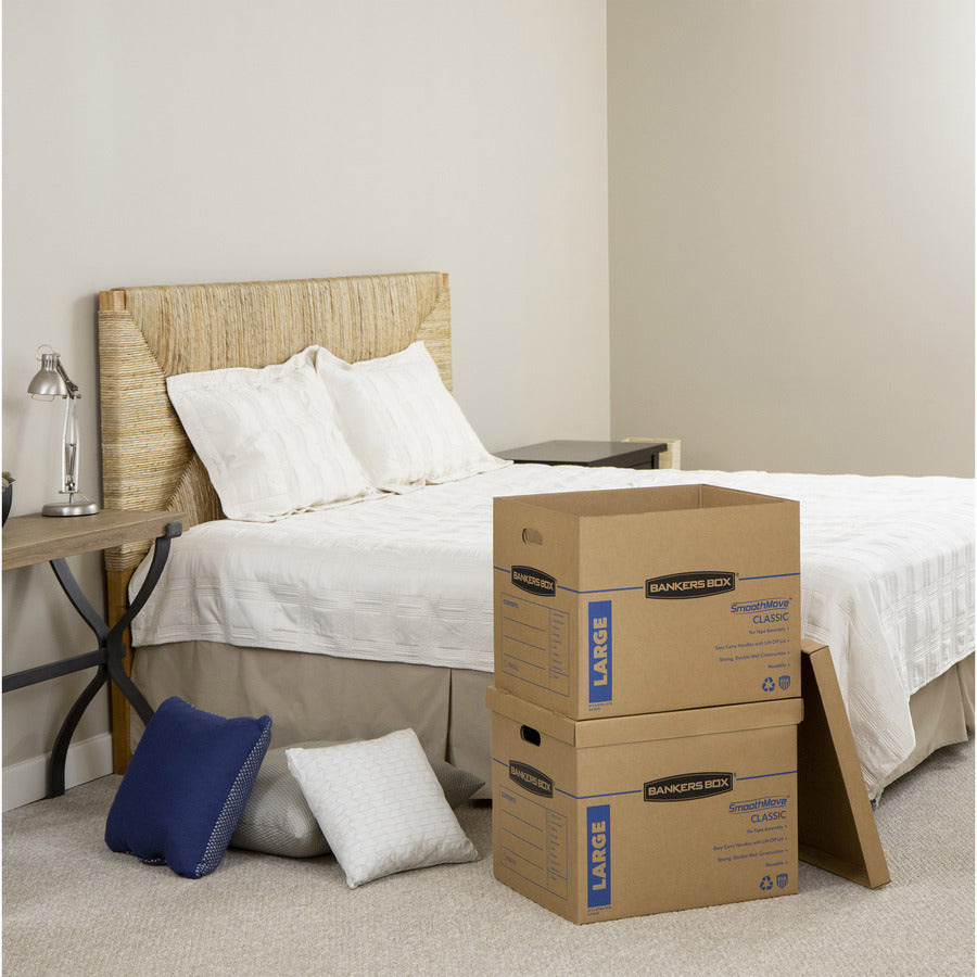 Bankers Box SmoothMove Moving Boxes - Internal Dimensions: 17" Width x 21" Depth x 17" Height - External Dimensions: 17.6" Width x 22.3" Depth x 17.4" Height - Lift-off Closure - Corrugated Paper - Kraft - Recycled - 5 / Carton