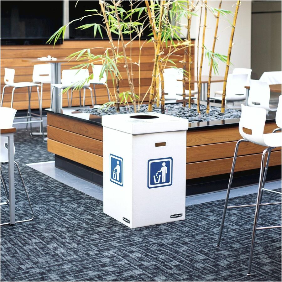 Bankers Box Waste & Recycling Bins - Internal Dimensions: 18" Width x 18" Depth x 30" Height - External Dimensions: 18.4" Width x 18.4" Depth x 30.4" Height - 42 gal - Corrugated Paper - White, Blue - Recycled - 10 / Carton