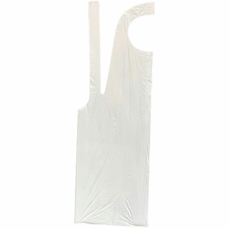 Genuine Joe 50" Disposable Poly Apron - White - Polyethylene - 1 Pack