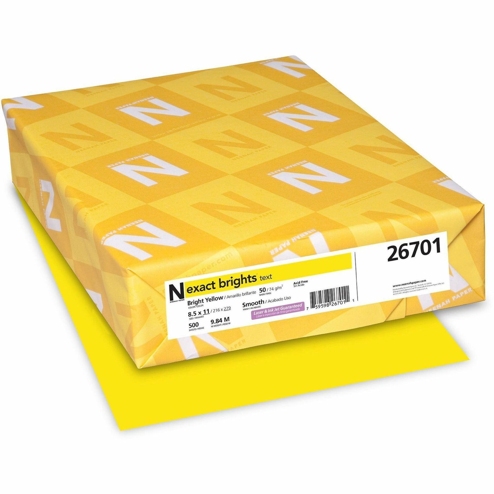 Letter - 8 1/2" x 11" - 50 lb Basis Weight - Smooth - Printable, Lignin-free, Acid-free - Bright Yellow - 1 Pack
