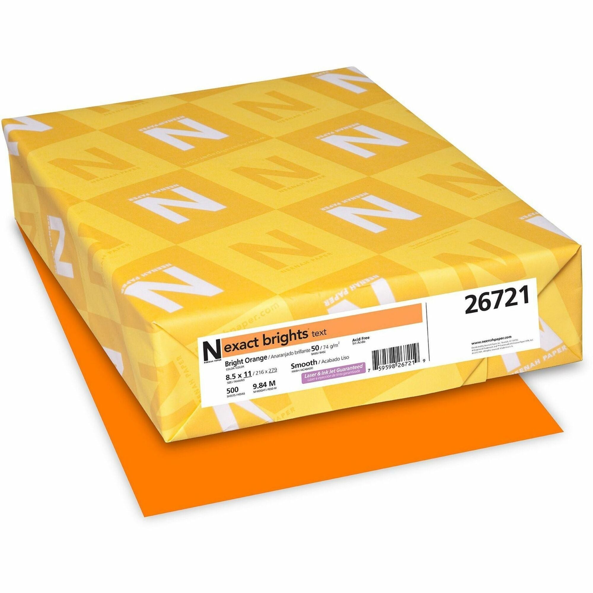 Letter - 8 1/2" x 11" - 50 lb Basis Weight - Smooth - Printable, Lignin-free, Acid-free - Bright Orange - 1 Pack