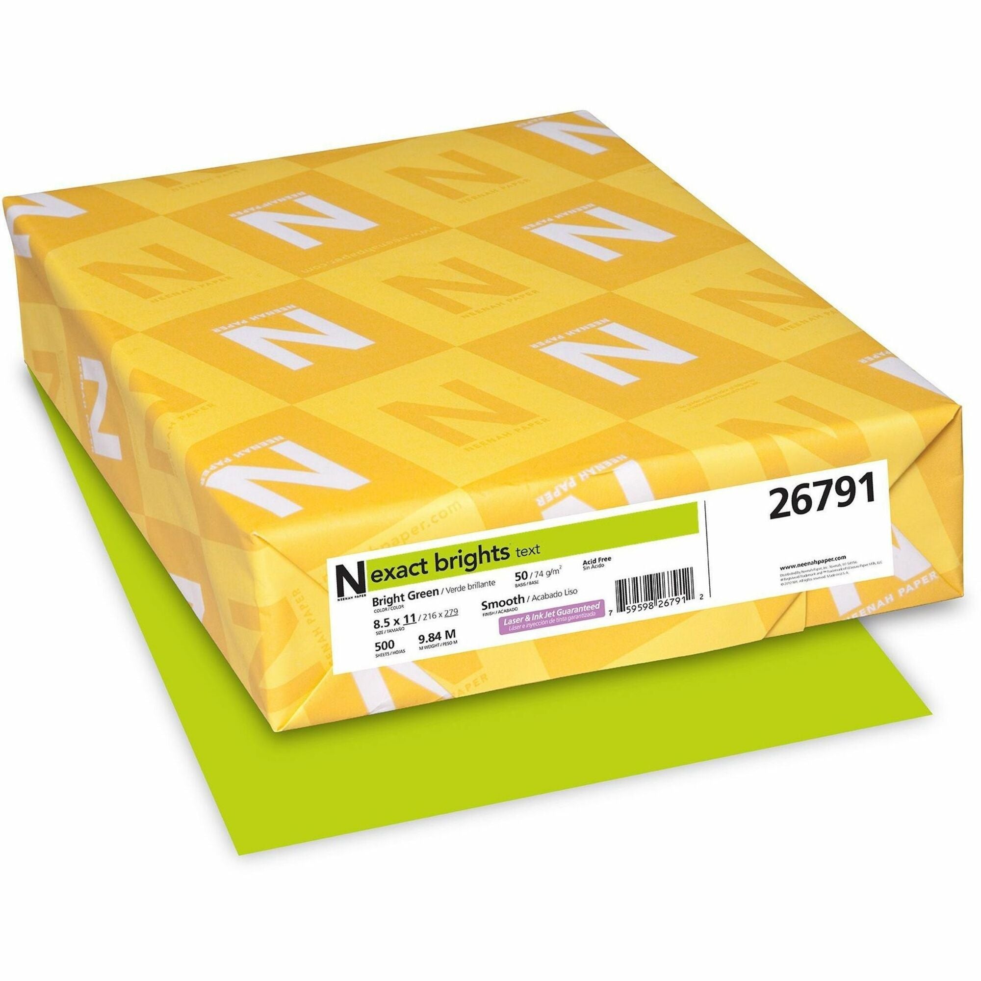 Letter - 8 1/2" x 11" - 50 lb Basis Weight - Smooth - Printable, Lignin-free, Acid-free - Bright Green - 1 Pack