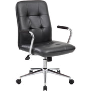 Boss Modern Office Chair with Chrome Arms - Black Seat Color - Vinyl Seat Material - Chrome, Black Frame Color - Chrome Frame Material - 5-star Base - Black - 1 Each