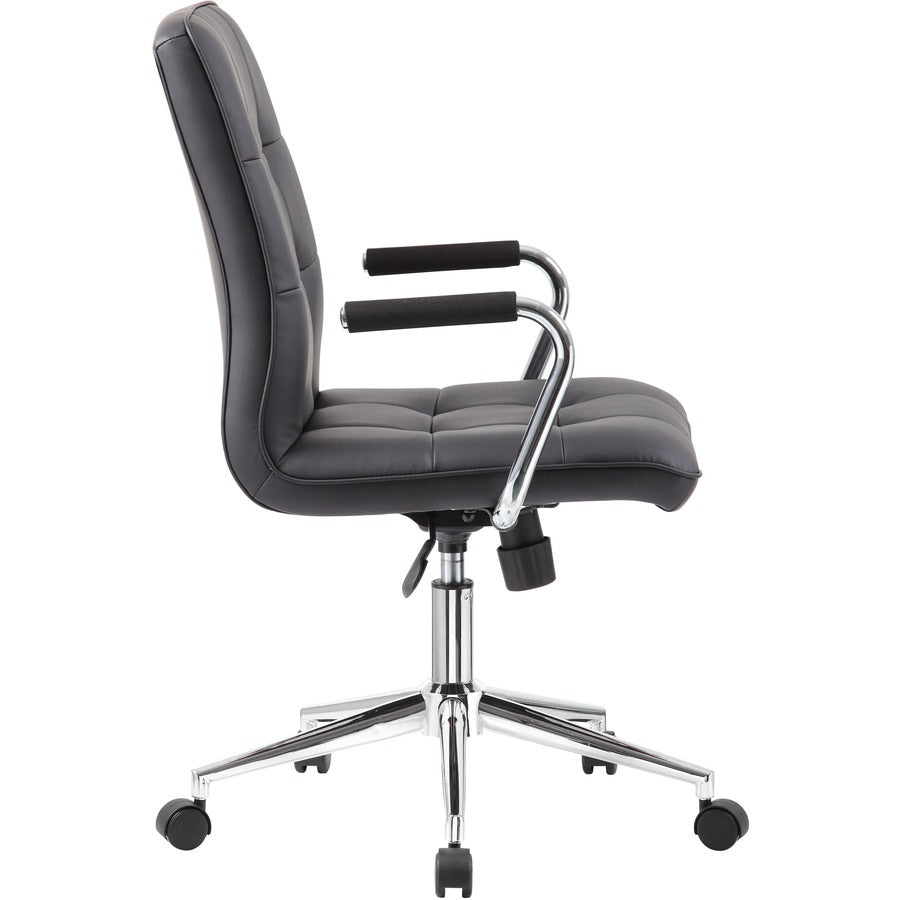 Boss Modern Office Chair with Chrome Arms - Black Seat Color - Vinyl Seat Material - Chrome, Black Frame Color - Chrome Frame Material - 5-star Base - Black - 1 Each