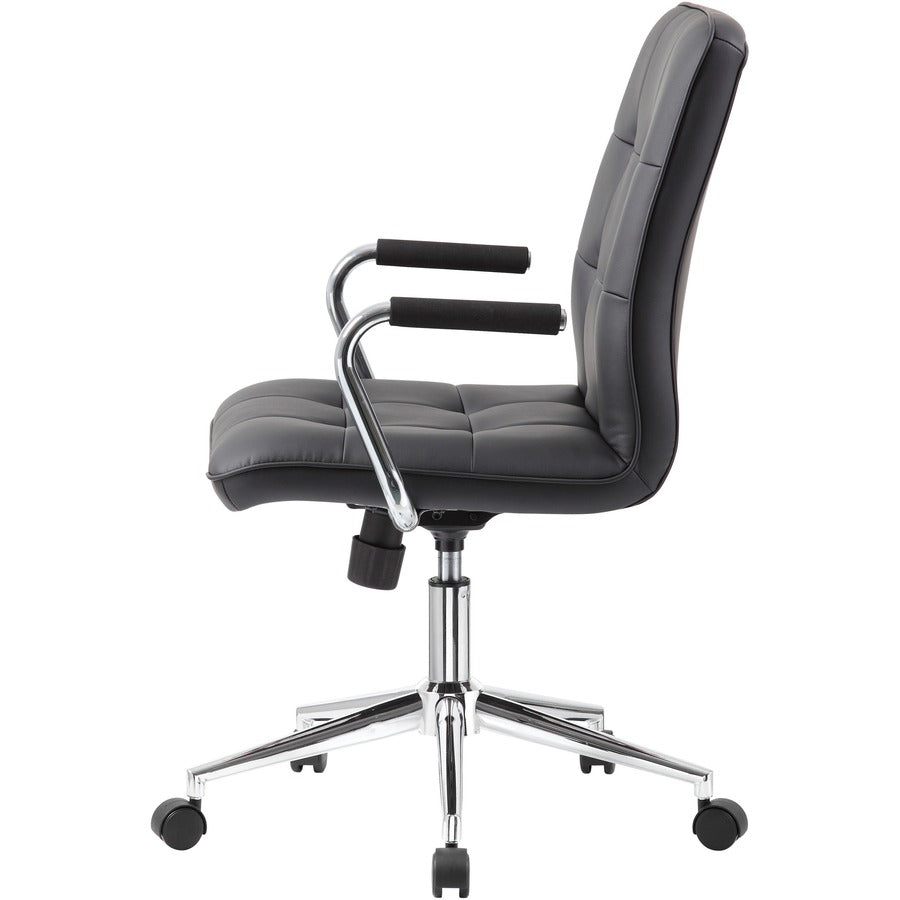 Boss Modern Office Chair with Chrome Arms - Black Seat Color - Vinyl Seat Material - Chrome, Black Frame Color - Chrome Frame Material - 5-star Base - Black - 1 Each