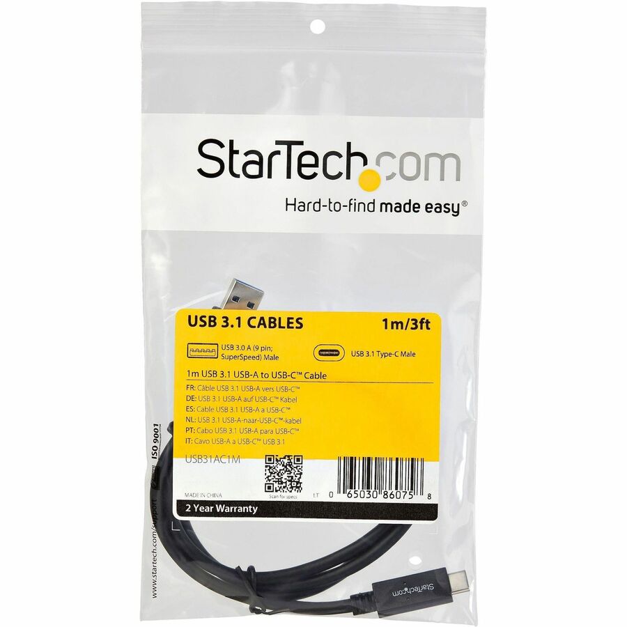 StarTech.com 1m 3 ft USB C to A Cable - USB 3.1 10Gbps - USB-IF Certified