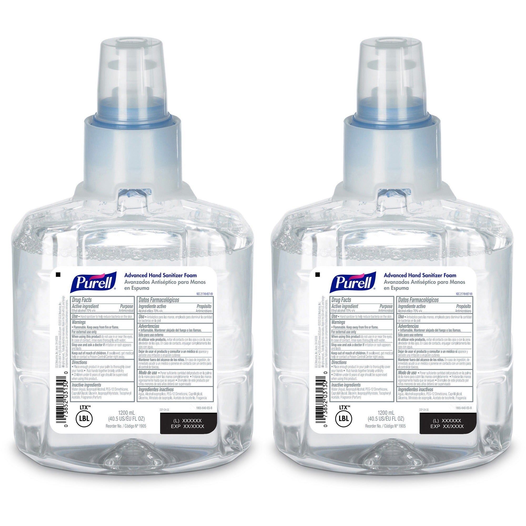 PURELL&reg; Hand Sanitizer Foam Refill - Clean Scent - 1.27 quart - Kill Germs - Hand, Skin - Clear - Chemical-free - 2 / Carton