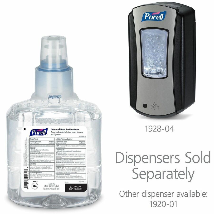 PURELL&reg; Hand Sanitizer Foam Refill - Clean Scent - 1.27 quart - Kill Germs - Hand, Skin - Clear - Chemical-free - 2 / Carton