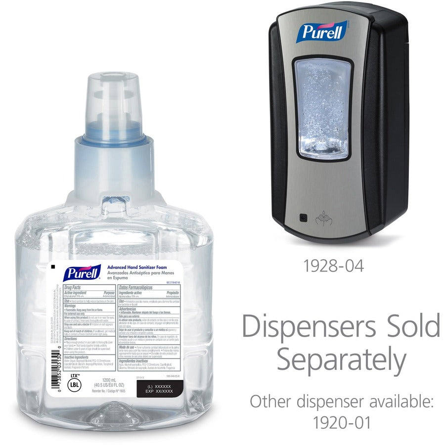 PURELL&reg; Hand Sanitizer Foam Refill - Clean Scent - 1.27 quart - Kill Germs - Hand, Skin - Clear - Chemical-free - 2 / Carton