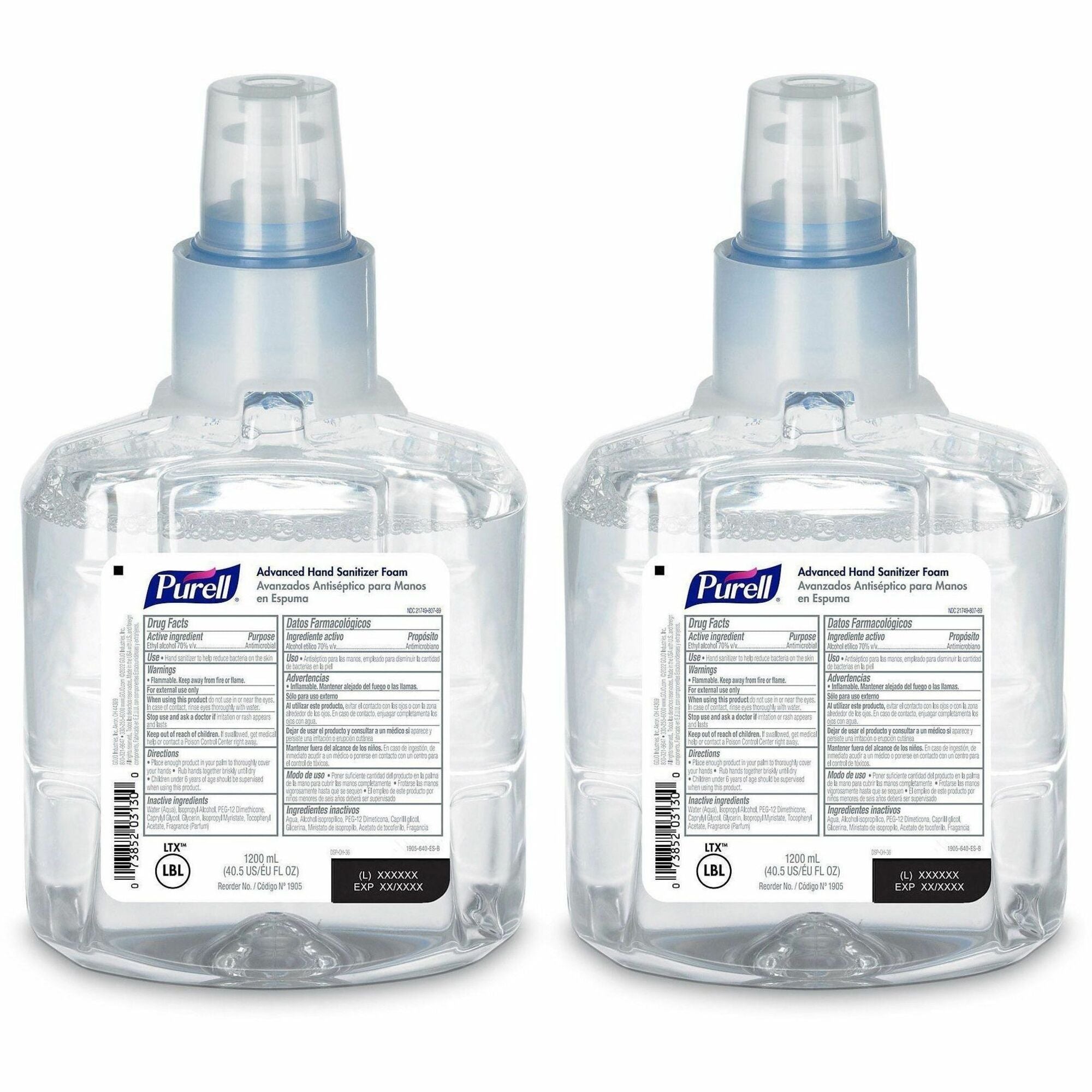 PURELL&reg; Hand Sanitizer Foam Refill - Clean Scent - 1.27 quart - Kill Germs - Hand, Skin - Clear - Chemical-free - 2 / Carton