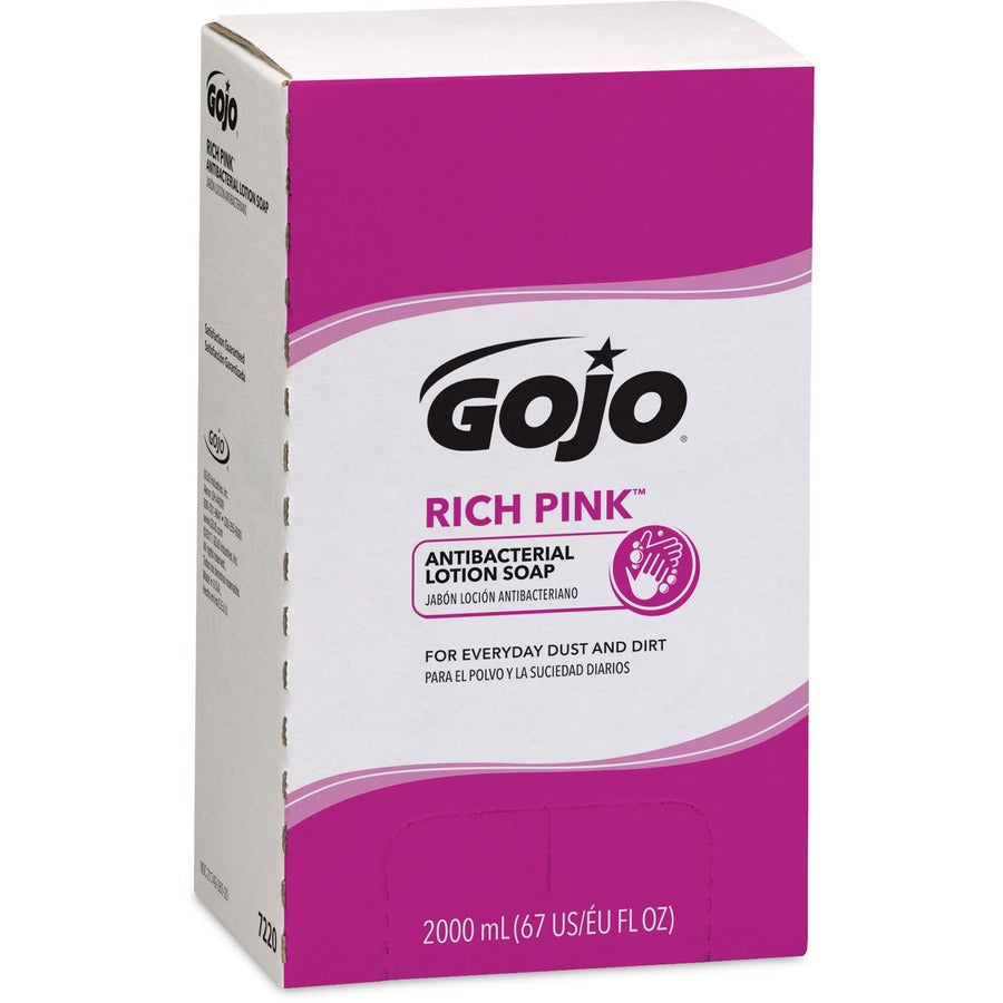 Gojo&reg; Rich Pink Antibacterial Lotion Soap Refill - 2.11 quart - Soil Remover - Antibacterial - 4 / Carton
