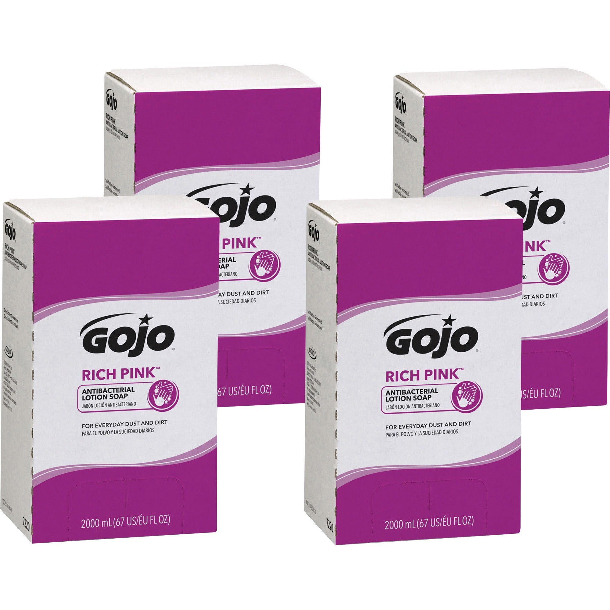 Gojo&reg; Rich Pink Antibacterial Lotion Soap Refill - 2.11 quart - Soil Remover - Antibacterial - 4 / Carton