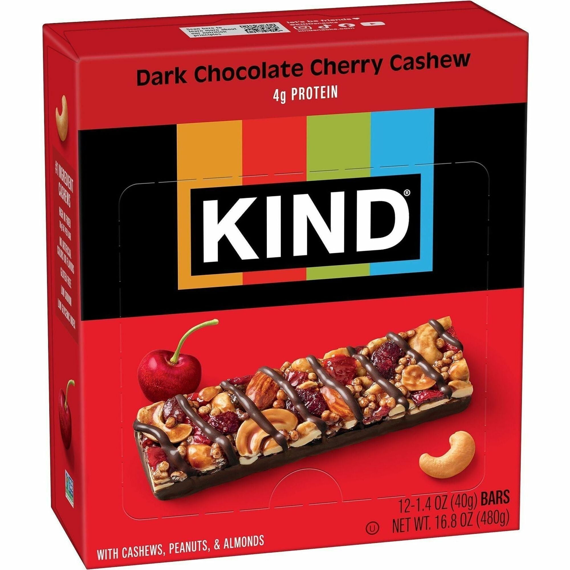Cholesterol-free, Non-GMO, Gluten-free, Individually Wrapped - Dark Chocolate Cherry Cashew - 1.40 oz - 12 / Box