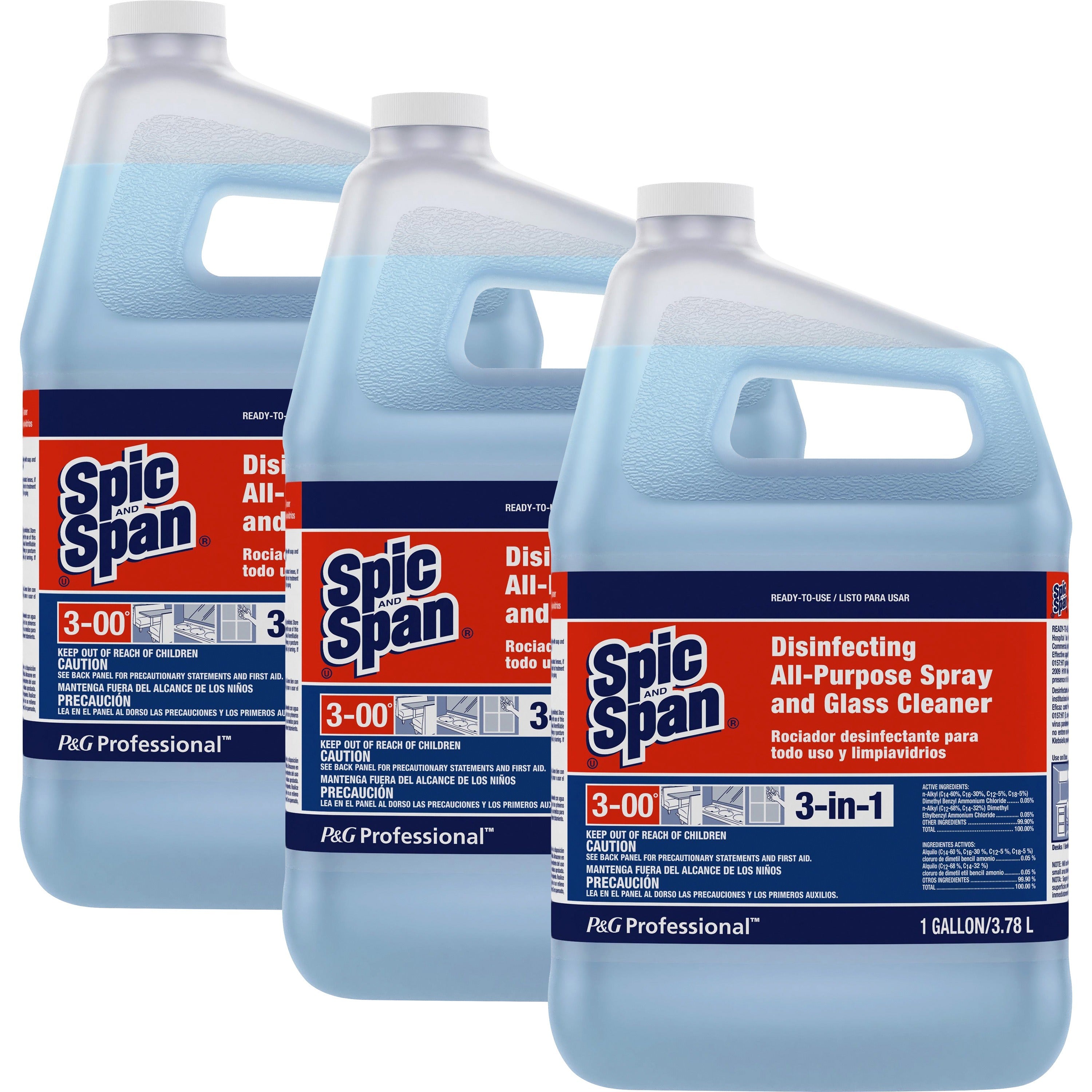 Spic and Span 3-in-1 All-Purpose Glass Cleaner, Concentrate, Fresh Scent, Light Blue, 128 fl oz (4 quart) Bottles, 3 per Carton