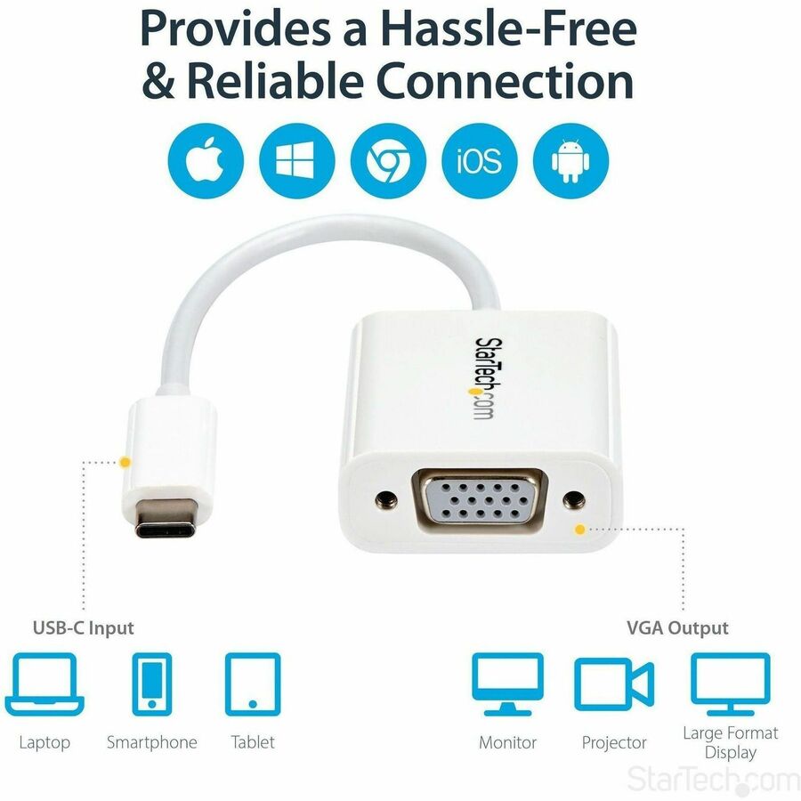 StarTech.com USB-C to VGA adapter - USB Type-C to VGA Video Converter - White