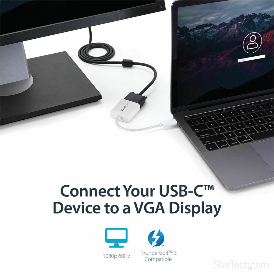 StarTech.com USB-C to VGA adapter - USB Type-C to VGA Video Converter - White