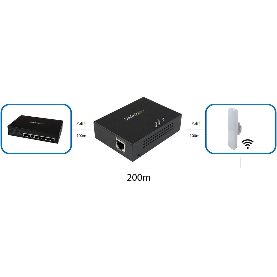 StarTech.com 1-Port Gigabit PoE+ Extender - 802.3at and 802.3af - 100 m (330 ft)