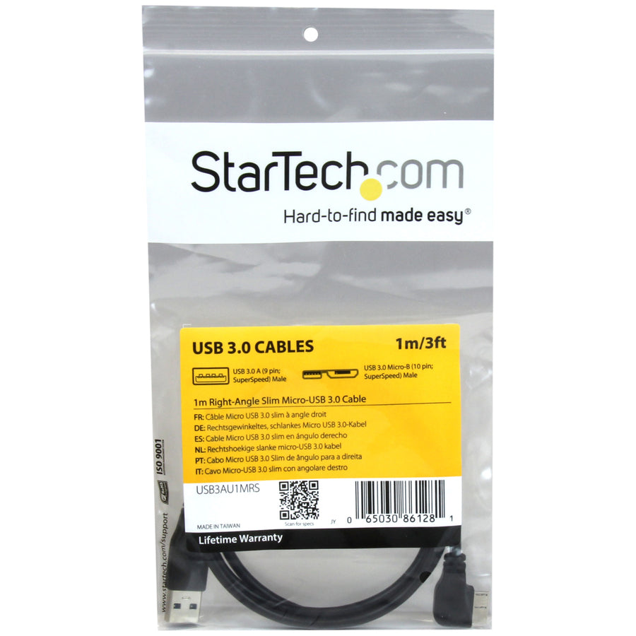 StarTech.com Slim Micro USB 3.0 Cable - Right-angle Micro-USB - 1m (3ft)