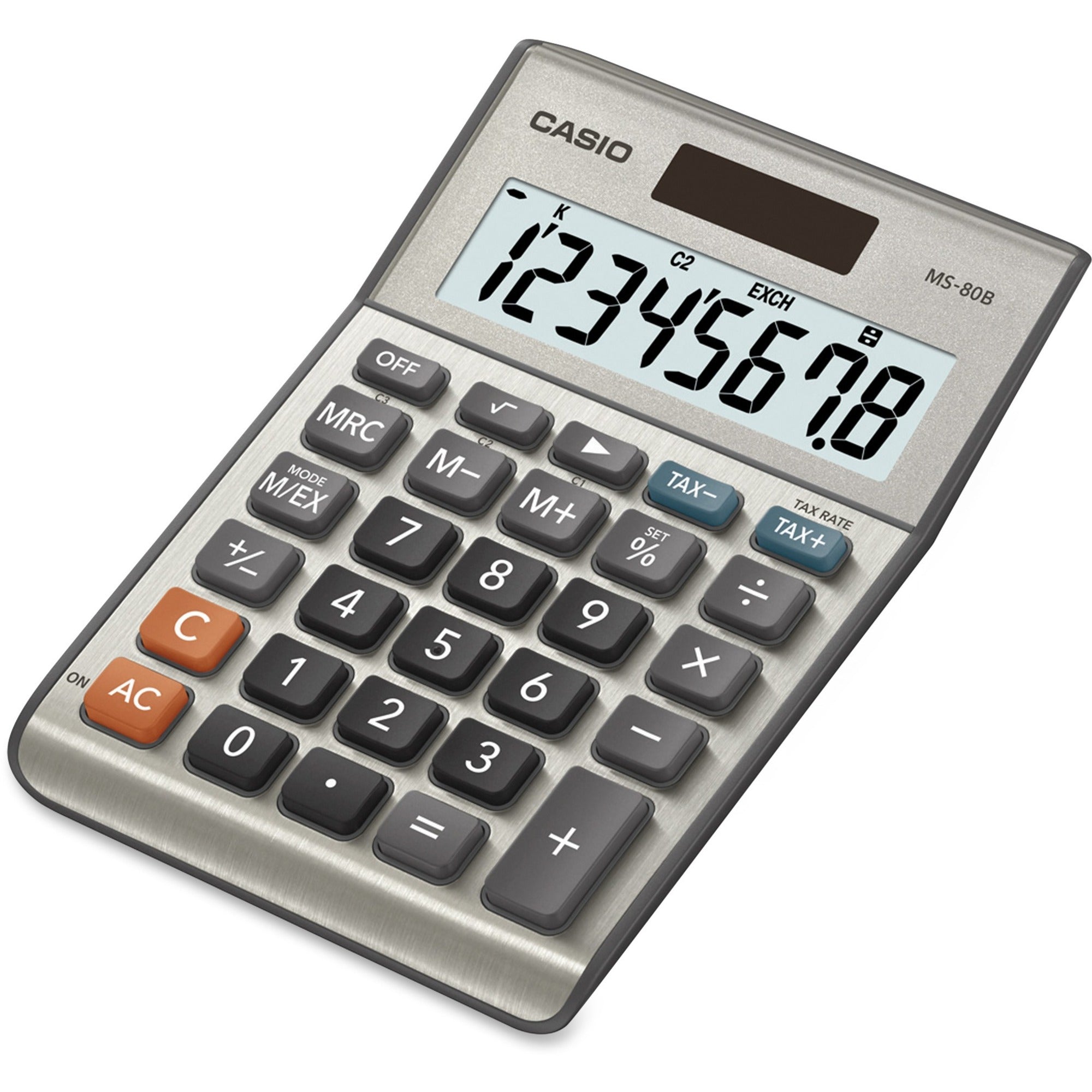 Extra Large Display, Dual Power, Rubber Feet, Key Rollover, 3-Key Memory, Sign Change, Easy-to-read Display, Independent Memory - Battery, Solar Powered - 5.8" Height x 4.1" Width x 1.1" Depth - Metal, Plastic - 1 Each