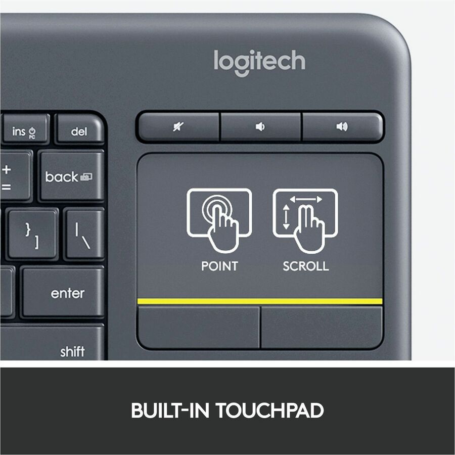 Wireless Connectivity - USB Interface - Mute, Volume Up, Volume Down Hot Key(s) - English, French - QWERTY Layout - Smart TV, Computer - TouchPad - Black