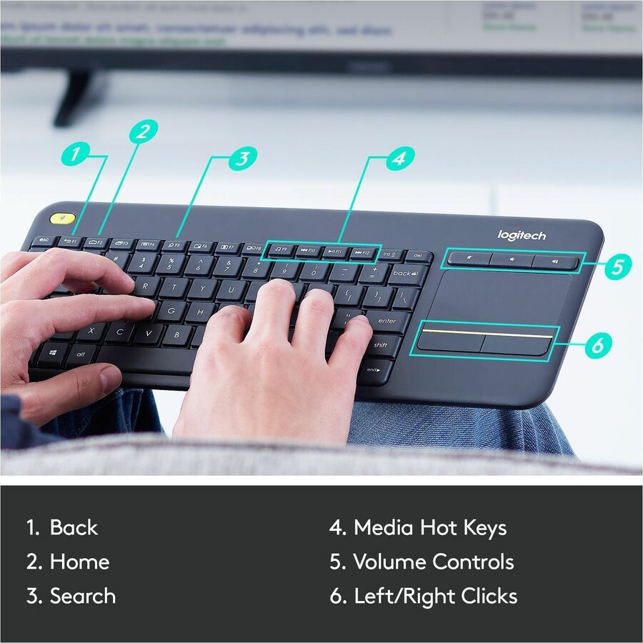 Wireless Connectivity - USB Interface - Mute, Volume Up, Volume Down Hot Key(s) - English, French - QWERTY Layout - Smart TV, Computer - TouchPad - Black