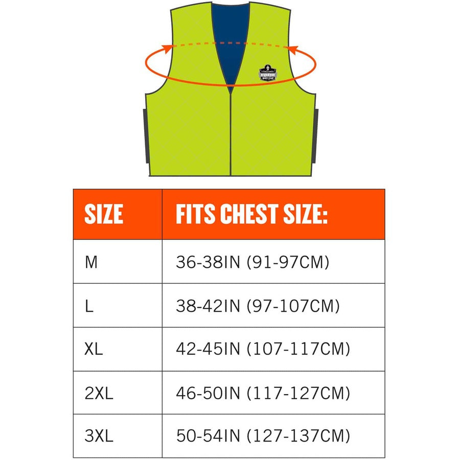 Ergodyne Chill-Its Evaporative Cooling Vest - Large - Polymer, Nylon - Lime - Comfortable, High Visibility, Ventilation, Stretchable, Water Repellent, Lightweight, Durable, Washable, Zipper Closure - 1 Each