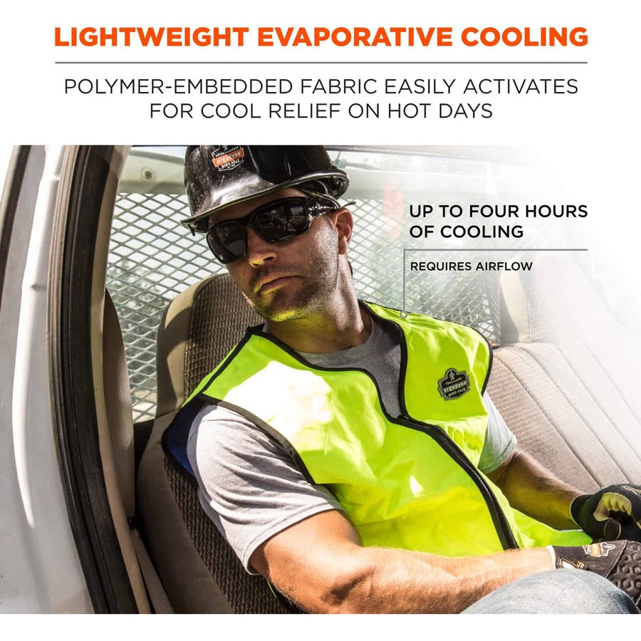 Ergodyne Chill-Its Evaporative Cooling Vest - Extra Large - Polymer, Nylon - Lime - Comfortable, High Visibility, Ventilation, Stretchable, Water Repellent, Lightweight, Durable, Washable, Zipper Closure - 1 Each