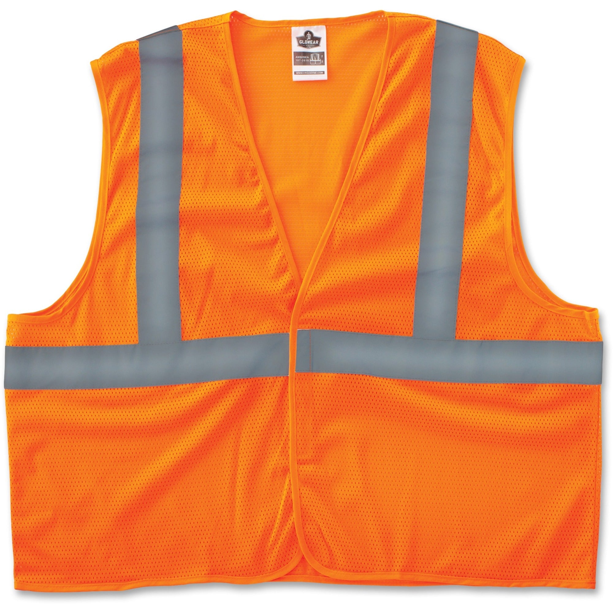 Ergodyne Class 2 Orange Super Econo Vest - Large/Extra Large - Orange - Reflective, Machine Washable, Lightweight, Hook & Loop Closure - 1 Each