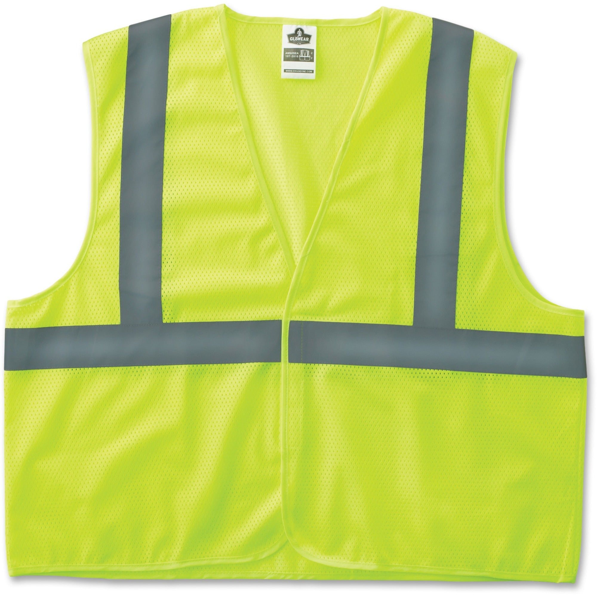 Ergodyne Class 2 Lime Super Econo Vest - Large/Extra Large - Lime - Reflective, Machine Washable, Lightweight, Hook & Loop Closure - 1 Each
