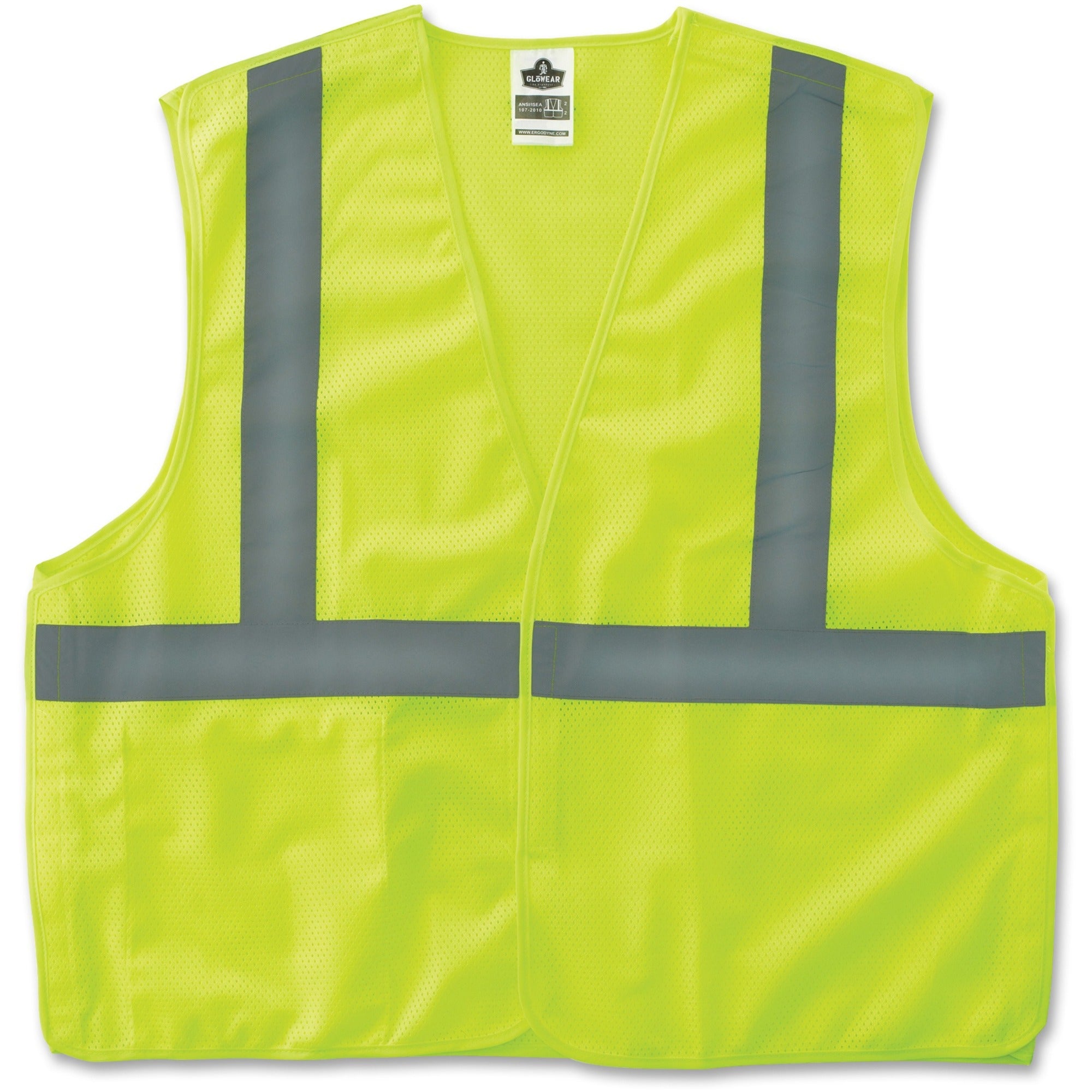 Ergodyne Lime Econo Breakaway Vest - Large/Extra Large - Lime - Reflective, Machine Washable, Lightweight, Hook & Loop Closure, Pocket - 1 Each