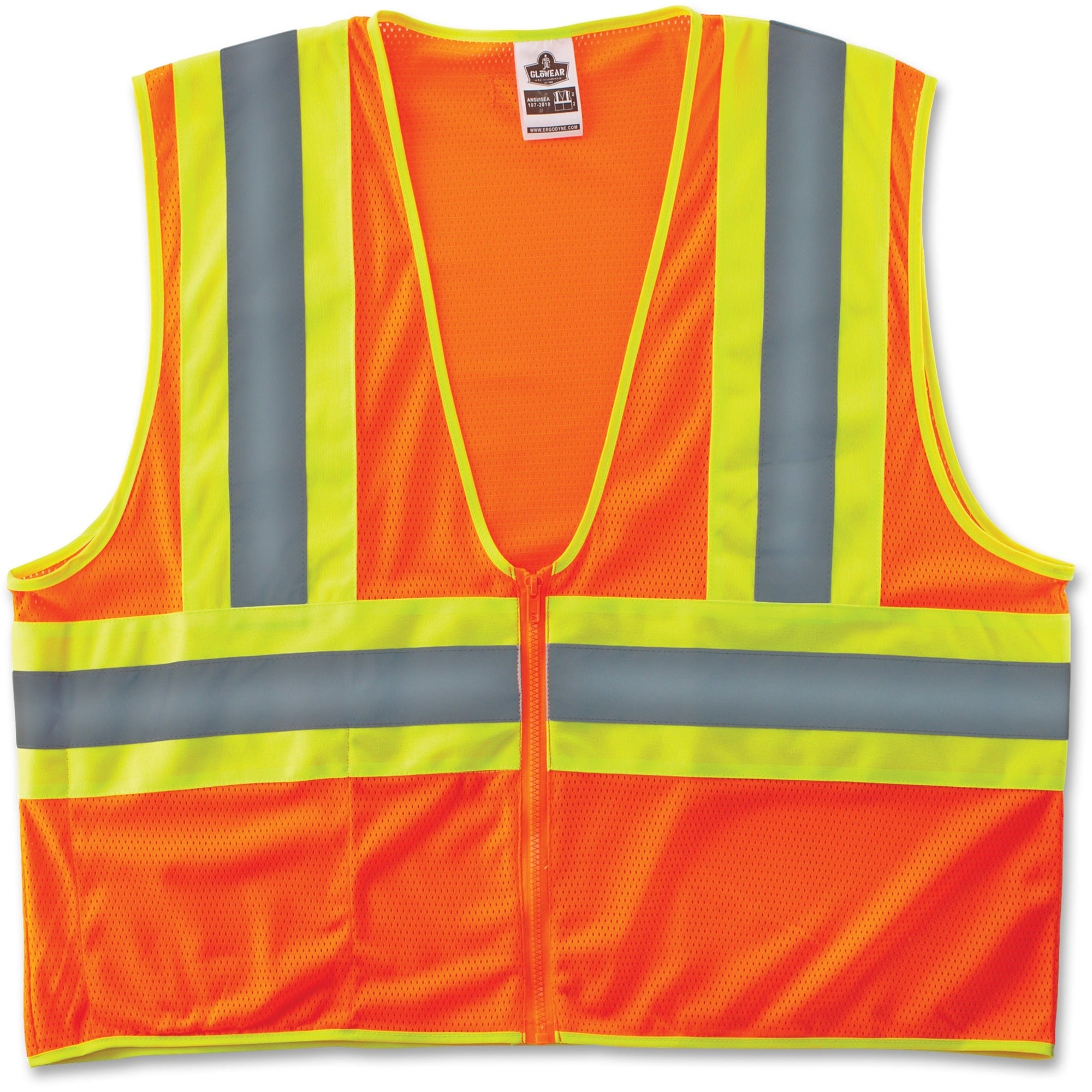 Ergodyne Class 2 Two-tone Orange Vest - 2-Xtra Large/3-Xtra Large - Orange - Reflective, Machine Washable, Lightweight, Pocket, Zipper Closure - 1 Each