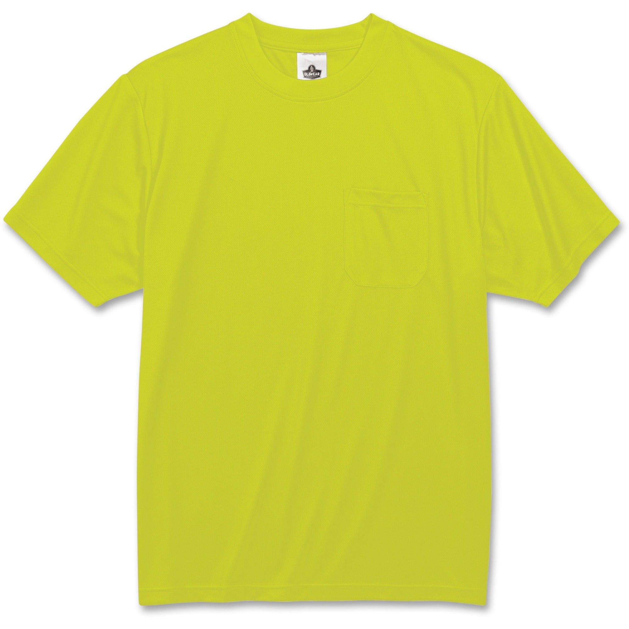 Ergodyne GloWear 8089 Non-certified Lime T-Shirt, Small, 1 Each, High Visibility, Breathable, Moisture Wicking, UV Resistant, Lightweight, Chest Pocket, Machine Washable, Polyester