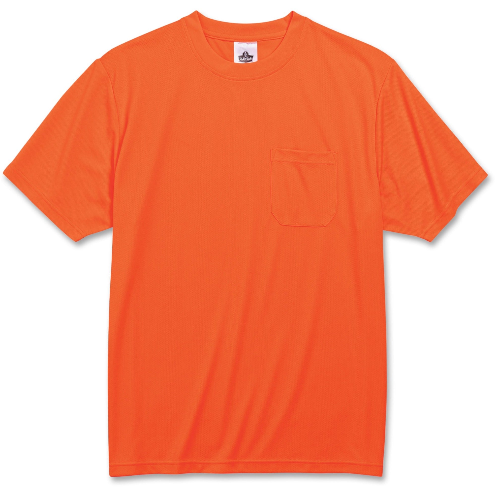 Ergodyne GloWear 8089 Non-certified Orange T-Shirt, 2XL, Polyester, Breathable, Moisture Wicking, UV Resistant, Chest Pocket, Short Sleeve, Lightweight, 1 Each