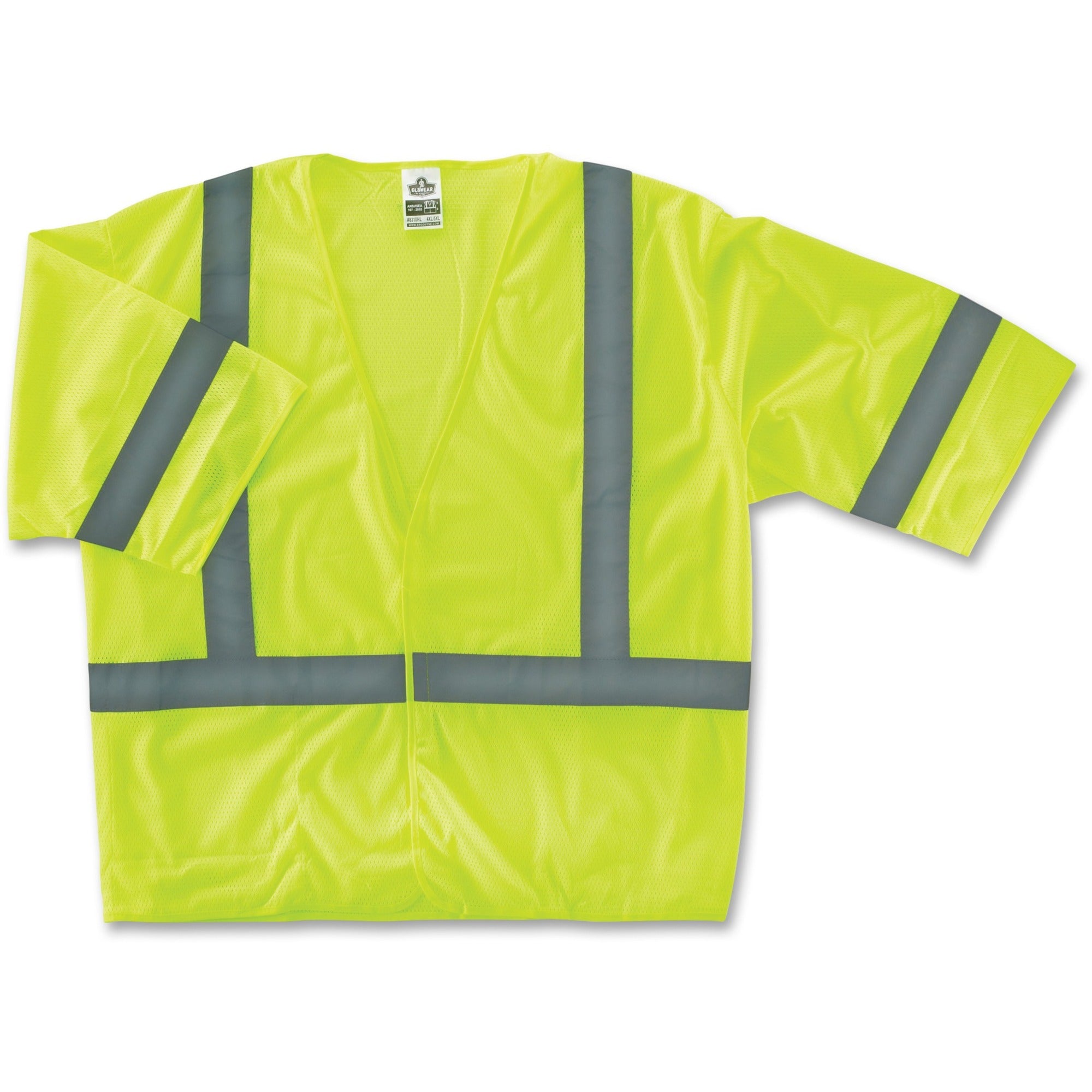 Ergodyne Class 3 Lime Economy Vest, Small/Medium, Reflective, Machine Washable, Lightweight, Pocket, Hook & Loop Closure, 1 Each