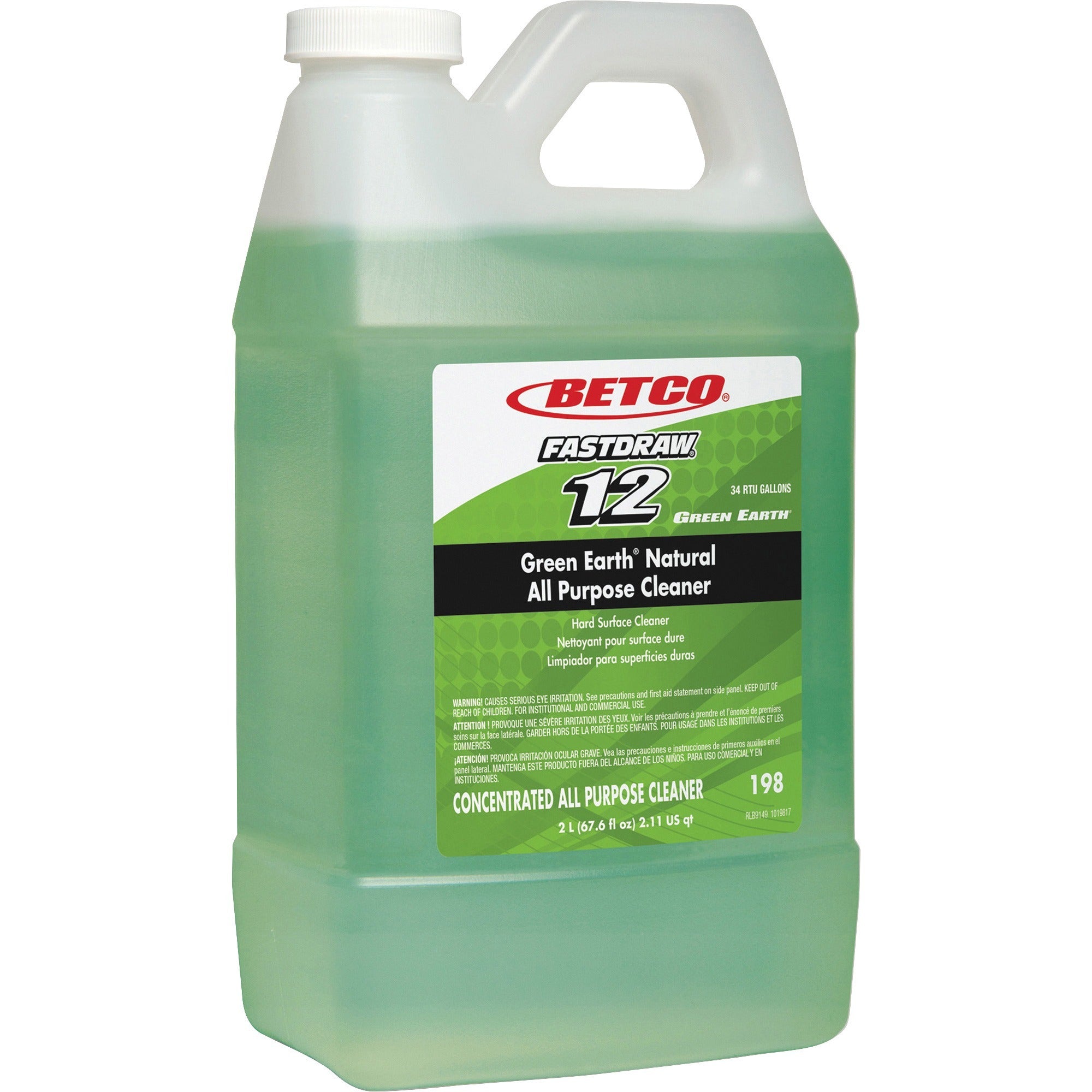 Betco Green Earth Natural All Purpose Cleaner Concentrate, 67.6 fl oz (2.1 quart), Clean Scent, Green, 1 Each