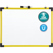 Quartet Industrial Magnetic Whiteboard, 48" x 36", White Painted Steel Surface, Bright Yellow Aluminum Frame, Rectangle, Horizontal, Magnetic, Includes Hooks, Marker Holder, Dry Erase Marker, 1 Each