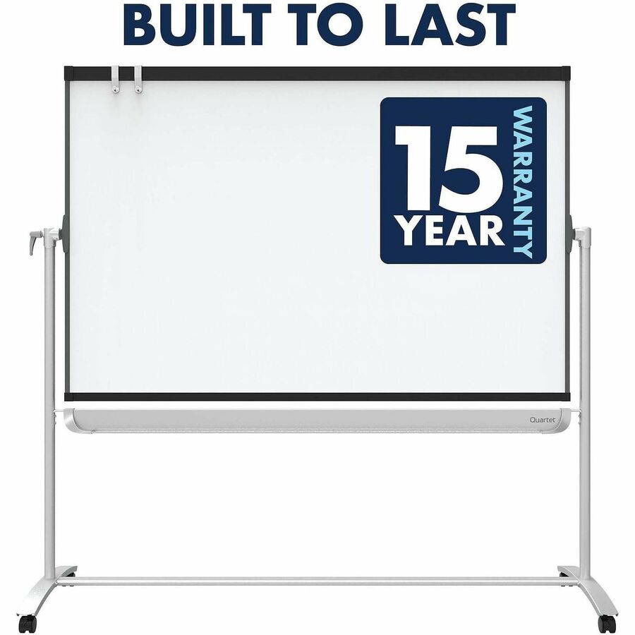 Quartet Prestige 2 Mobile Presentation Easel, 72" x 48", White Painted Steel Surface, Graphite Frame, Magnetic, Reversible, Includes Flip Chart Holder, 1 Each