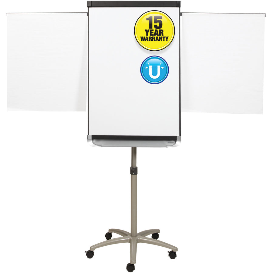 Quartet Prestige 2 Mobile Presentation Easel, 24" x 36", White Painted Steel Surface, Graphite Aluminum Frame, Vertical, Magnetic, Includes 1 Easel, Flip Chart Holder, 4 Dry Erase Markers, 2 Magnets