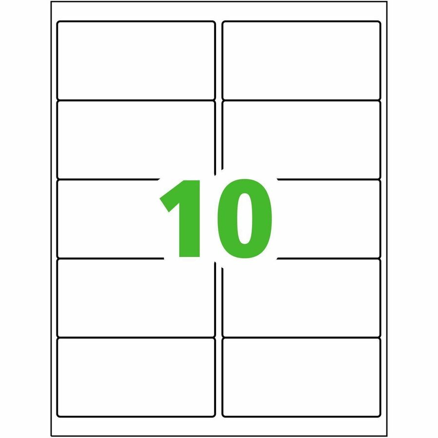 2" Width x 4" Length - Permanent Adhesive - Rectangle - Laser - Matte - White - Film - Water Resistant - Permanent Adhesive, Chemical Resistant, Abrasion Resistant, Temperature Resistant - 10 / Sheet - 50 Total Sheets - 500 / Box