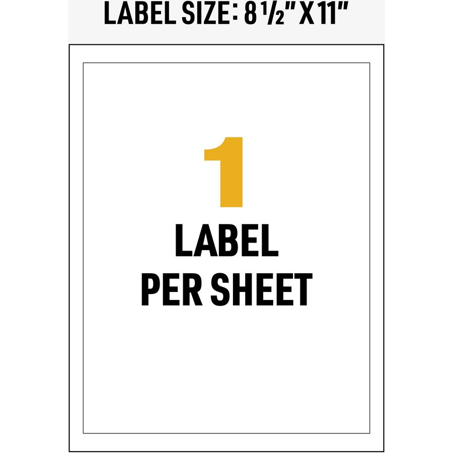 8 1/2" Width x 11" Length - Permanent Adhesive - Rectangle - Laser - White - Film - Water Resistant - 1 / Sheet - 500 Total Sheets - 500 Total Label(s) - 500 / Box