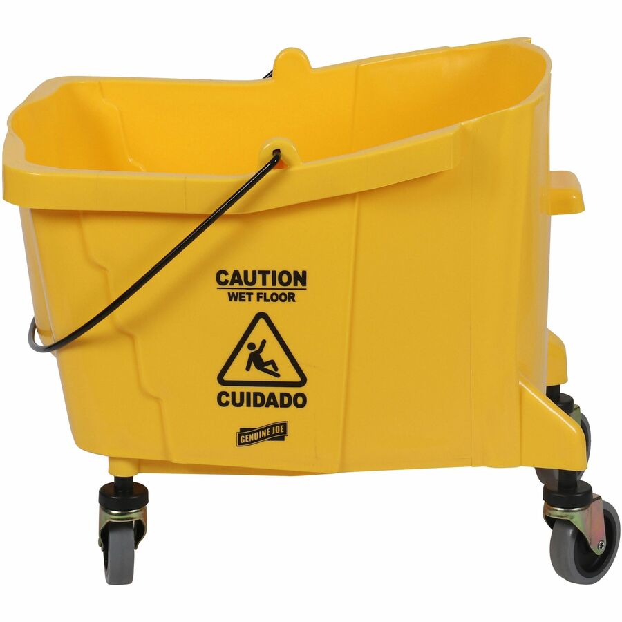 Genuine Joe 35-quart Side Press Mop Bucket & Wringer Combo, 8.75 gal, Yellow, 21" x 16" x 14", Caster, 1 Each