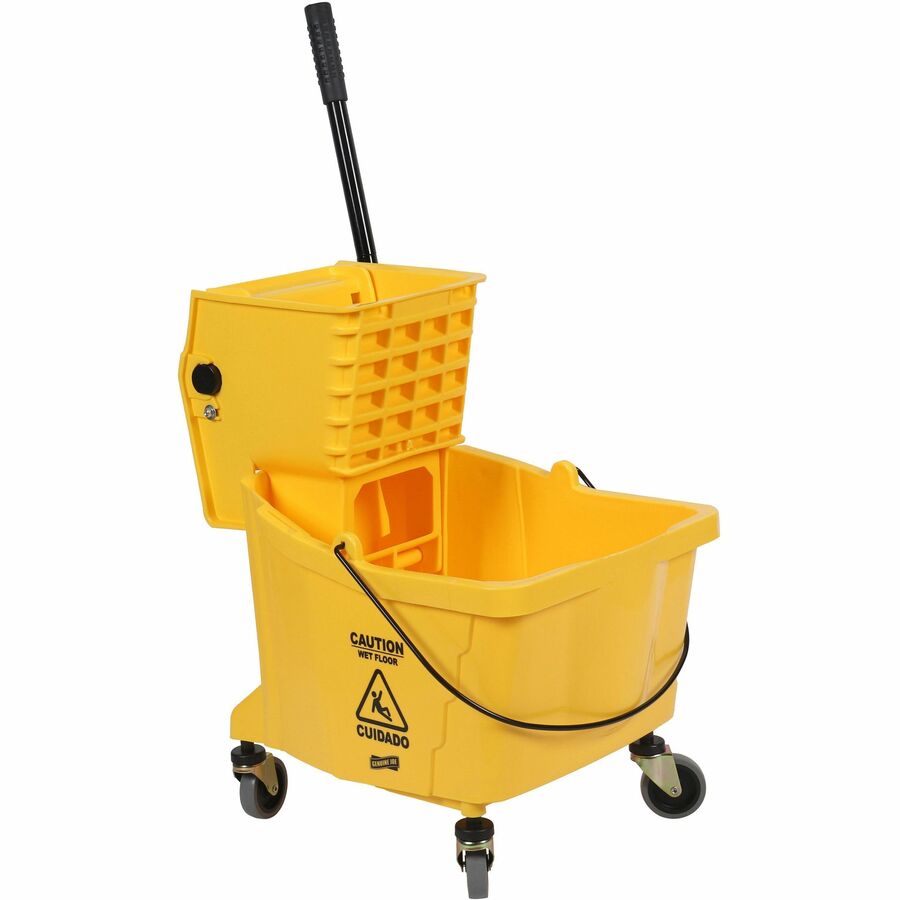 Genuine Joe 35-quart Side Press Mop Bucket & Wringer Combo, 8.75 gal, Yellow, 21" x 16" x 14", Caster, 1 Each
