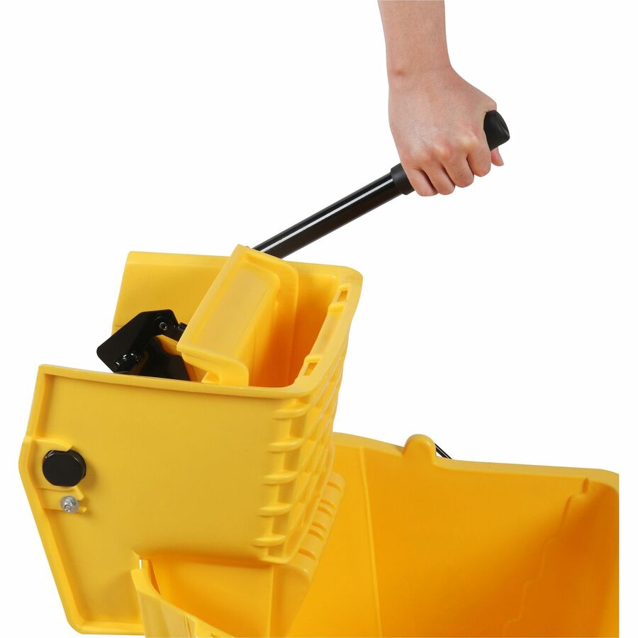 Genuine Joe 35-quart Side Press Mop Bucket & Wringer Combo, 8.75 gal, Yellow, 21" x 16" x 14", Caster, 1 Each