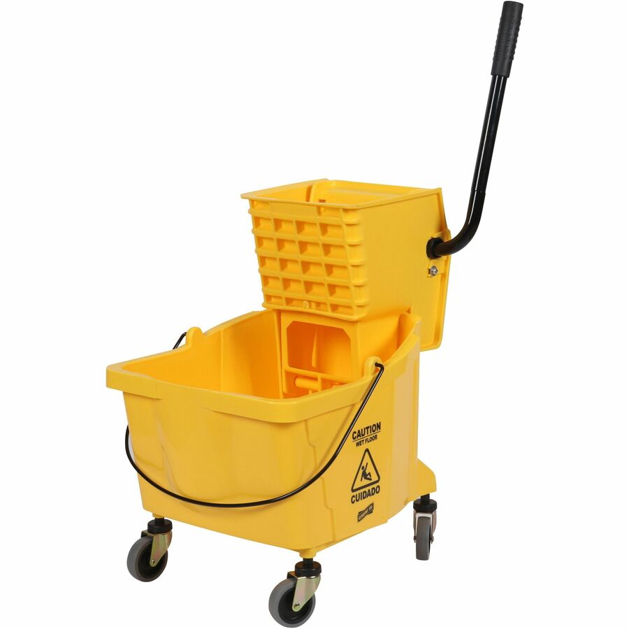 Genuine Joe 35-quart Side Press Mop Bucket & Wringer Combo, 8.75 gal, Yellow, 21" x 16" x 14", Caster, 1 Each